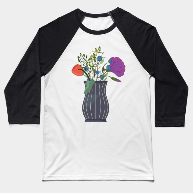 Colorful floral vase illustration Baseball T-Shirt by Wild Green Leaves